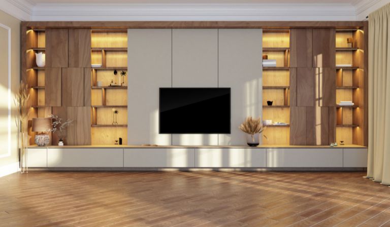 简单的背景墙设计，适用于电视墙单元，非常适合您的家